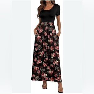 Floral Black Maxi Dress with Pockets Womens Plus Size 2XL